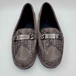 Coach Women's Olive Flint Gray Snakeskin Embossed Leather Driving Loafers | 7B